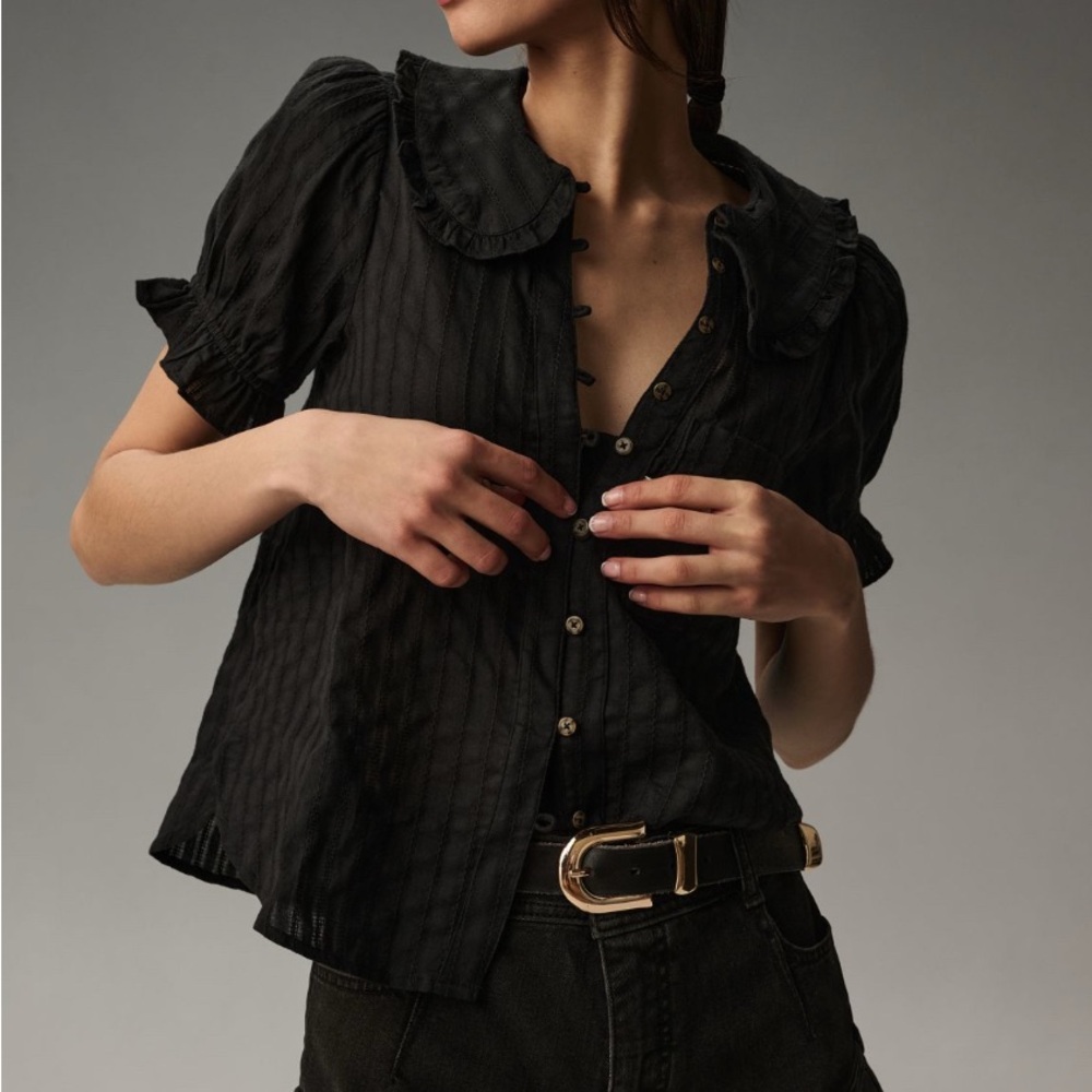 Pilcro Black Blouse with Ruffled Collar